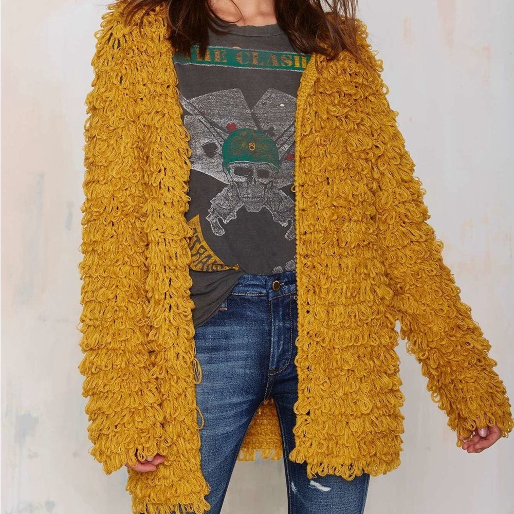 For Love and Lemons Yellow Textured Cardigan